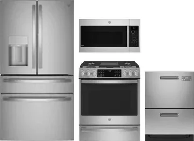 4 Piece Package Includes Refrigerator, Range, Microwave And Dishwasher